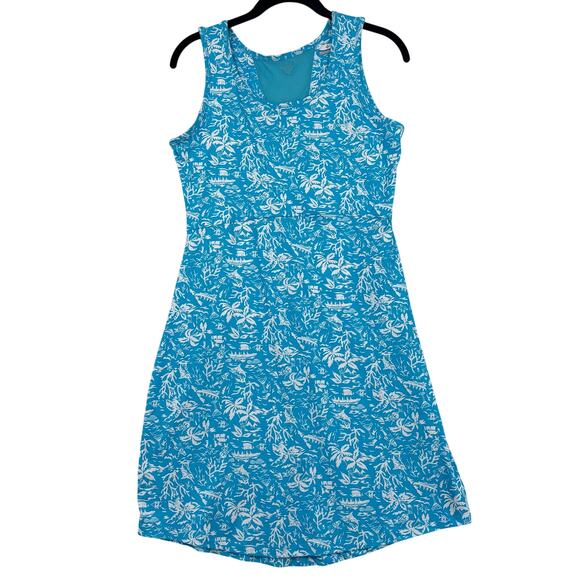 Columbia PFG Tank Dress Size S Blue White Novelty Print Lightweight Stretch Knit - Picture 1 of 13